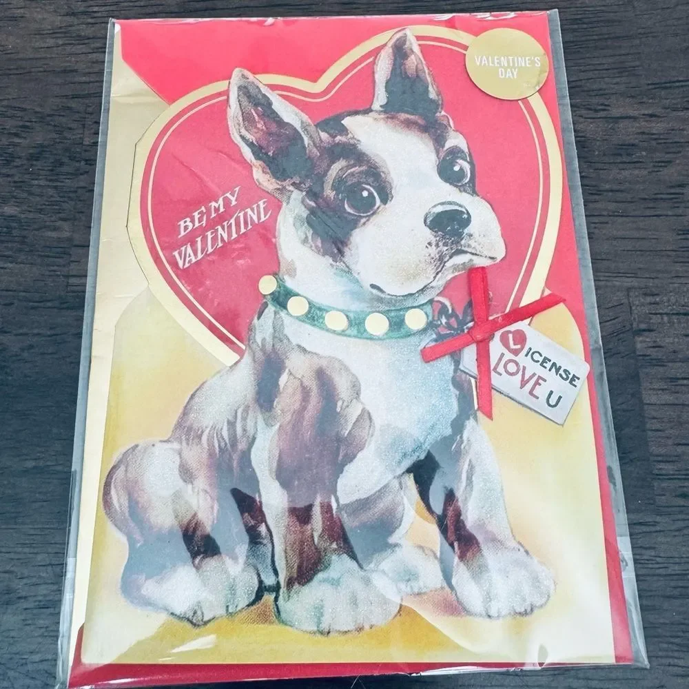 Valentine Boston Terrier Dog Vintage Style Greeting Card